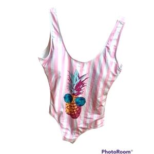 PatPat NWT L Pink and White stripe with Pineapple head and sunglasses 1 piece